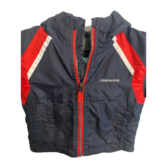 London Fog Coat Infant 12 Month Blue Red Hooded Zip Up - Picture 3 of 8